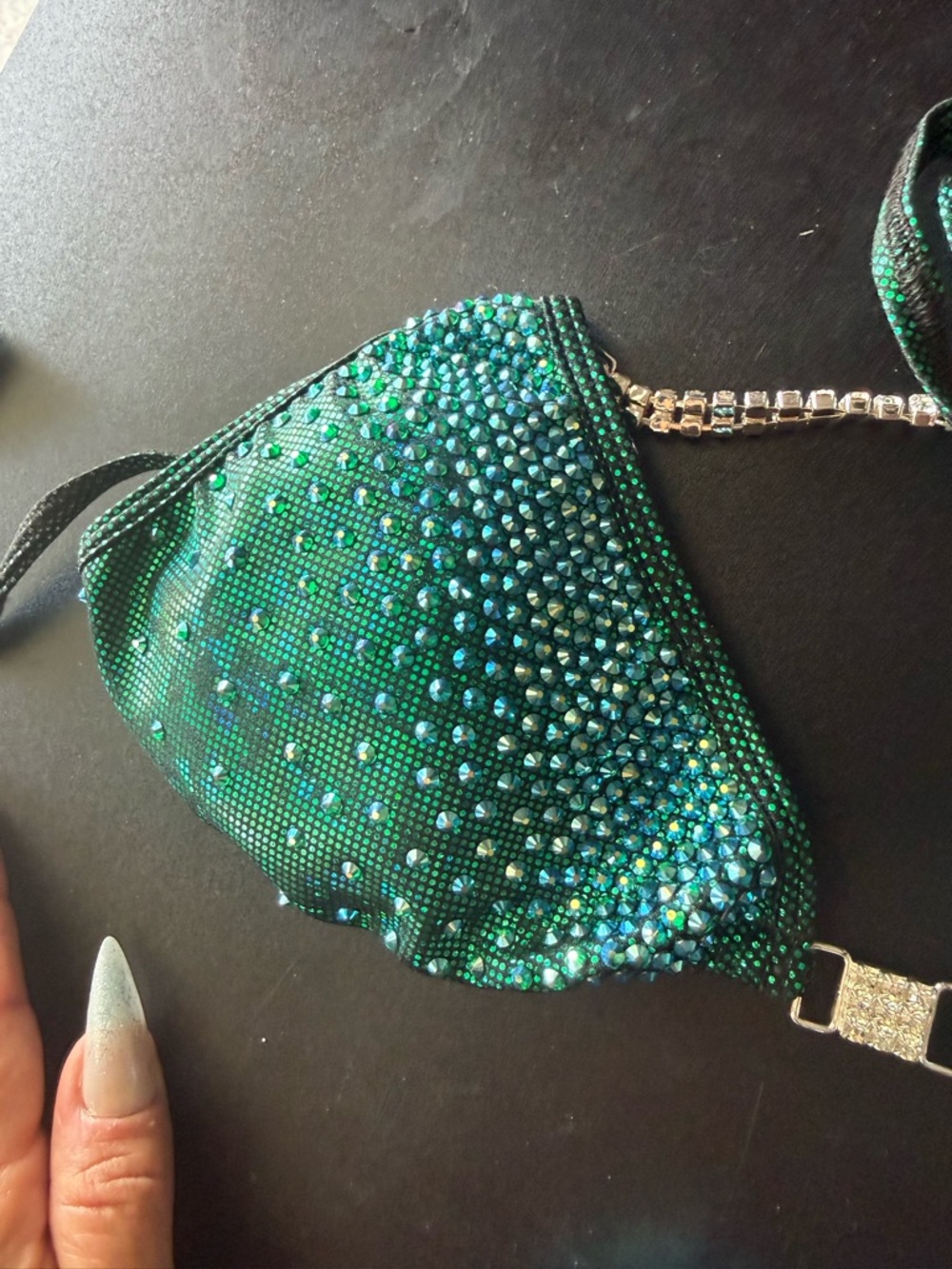 Emerald Green Rhinestone Triangle Bikini Set - Picture 2 of 4